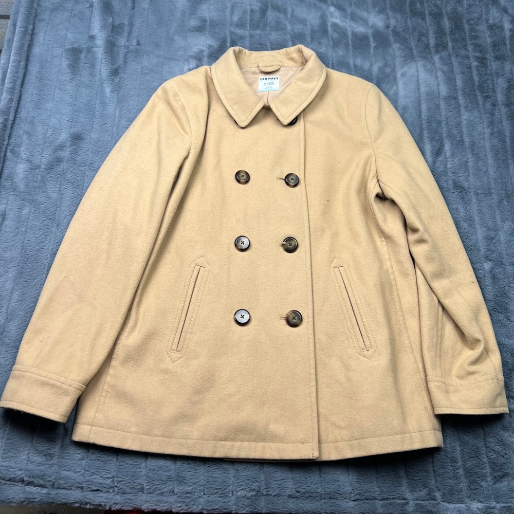 Old Navy Womens XL Tall Camel Tan Wool Blend Double Breasted Pea Coat Jacket
